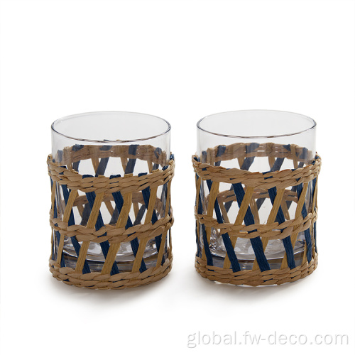 Paper Wrapped Glass Drinkware colorful paper rattan wrapped glass drinking glass Supplier